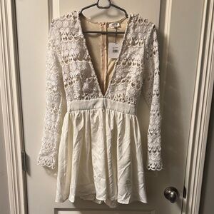 Chic Cream Lace Long Sleeve Dress